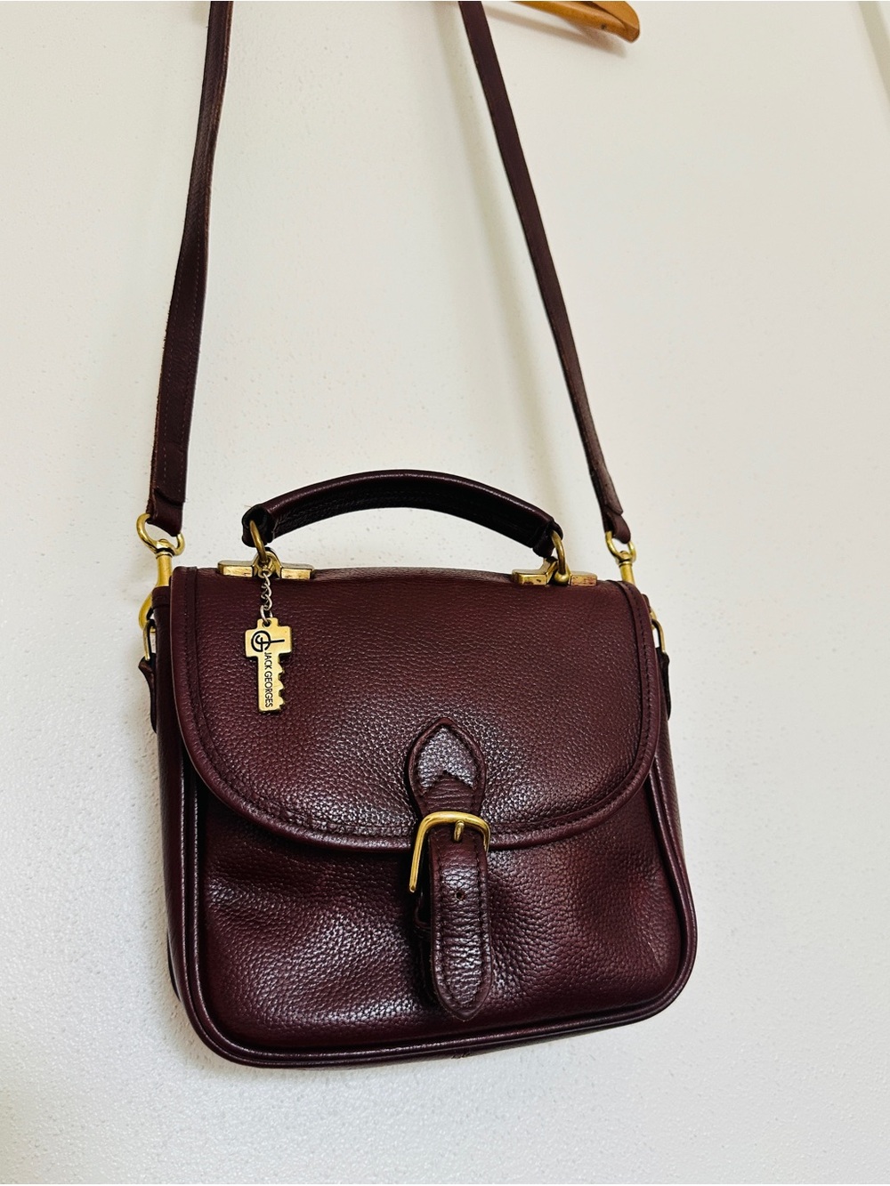 Vintage Jack Georges Brown/Burgundy Pebbled Leather Crossbody Satchel Bag - Picture 1 of 4